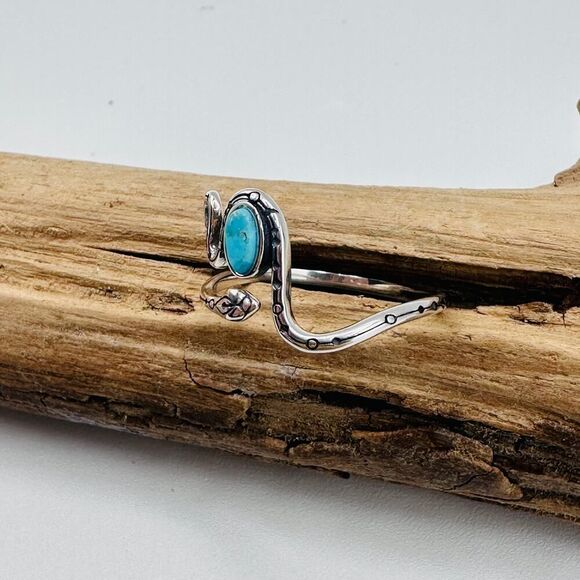 Snake Turquoise Sterling Silver Ring, Boho Ring, Gemstone Ring - Picture 5 of 8